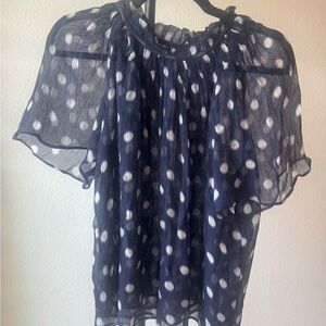 Navy Polka Dot Sheer Blouse
